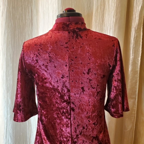 MMMMMM Maroon Velvet Flowey Dress - Picture 5 of 6